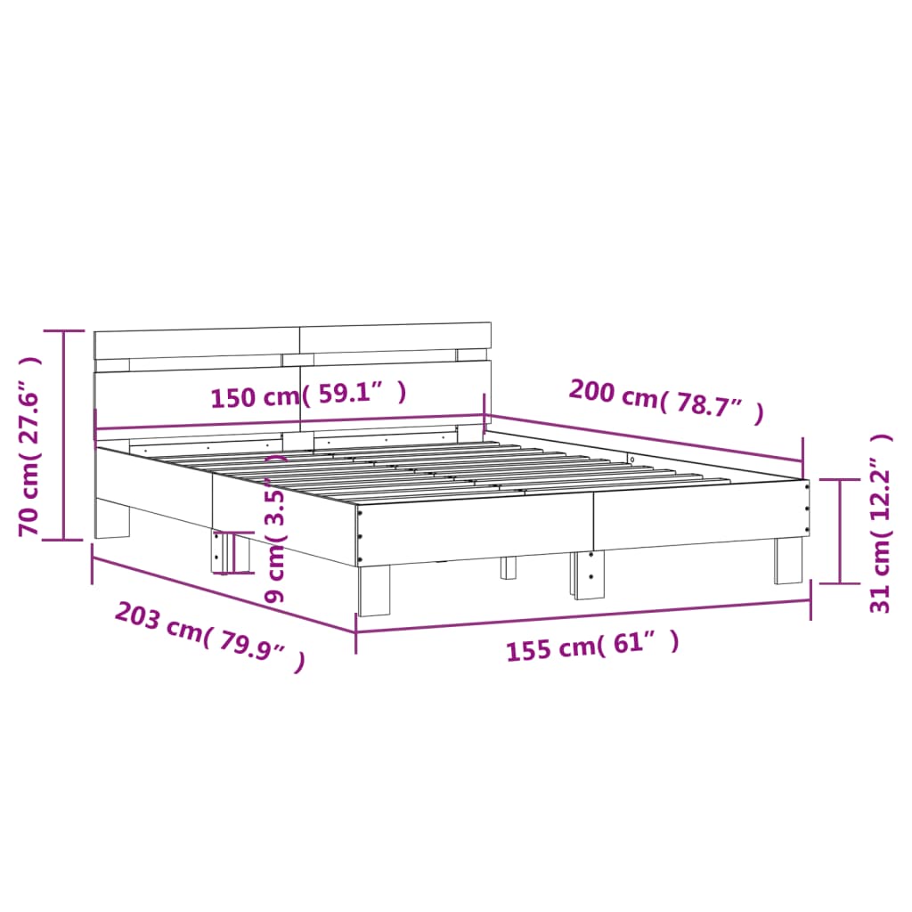 Rám Postele S Čelem Betonově Šedý 150 X 200 Cm Kompozitní Dřevo