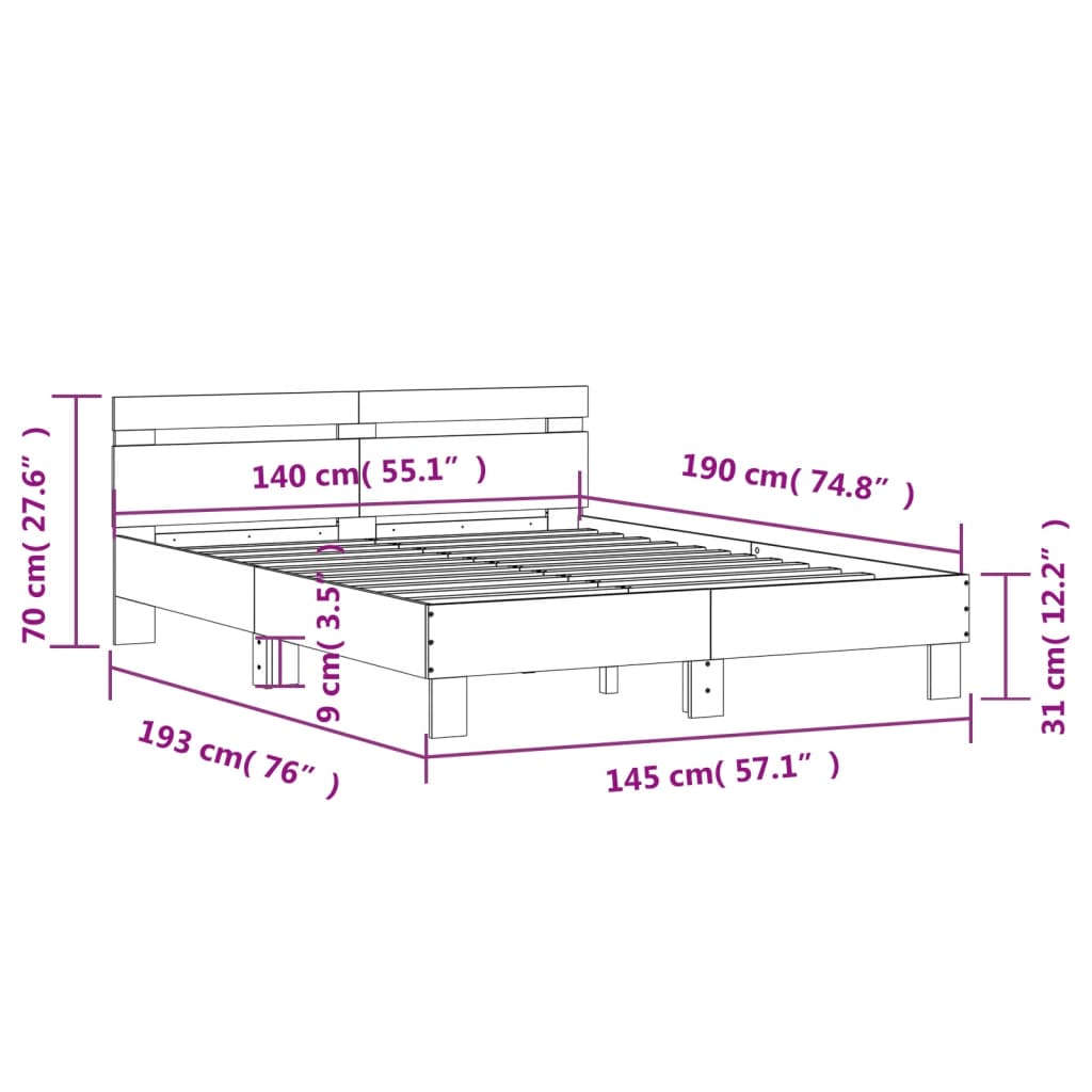 Rám Postele S Čelem Betonově Šedý 140 X 190 Cm Kompozitní Dřevo