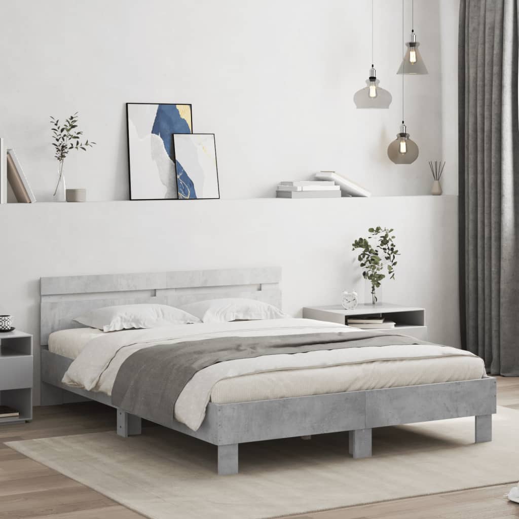 Rám Postele S Čelem Betonově Šedý 140 X 190 Cm Kompozitní Dřevo