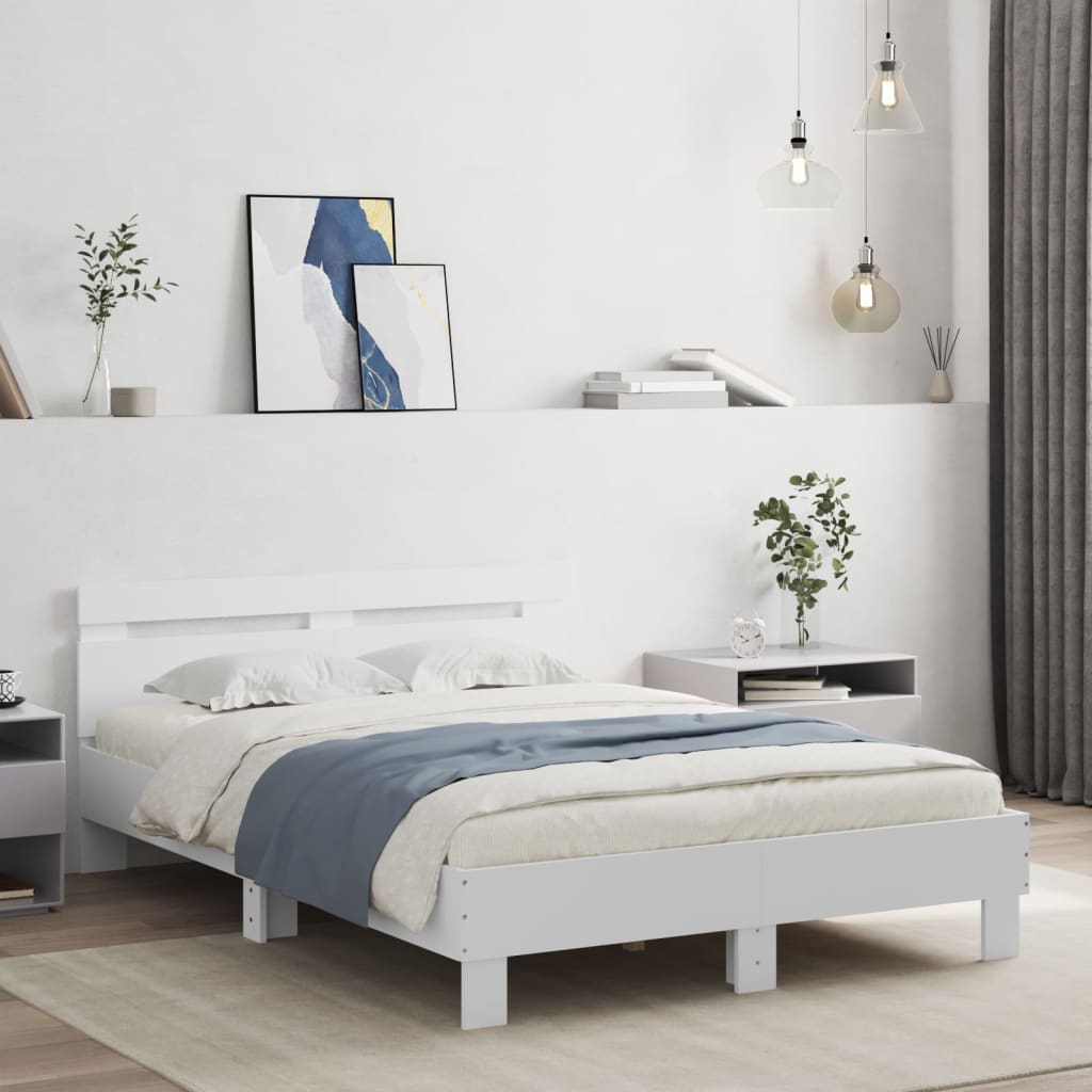 Rám Postele S Čelem Bílý 120 X 190 Cm Kompozitní Dřevo