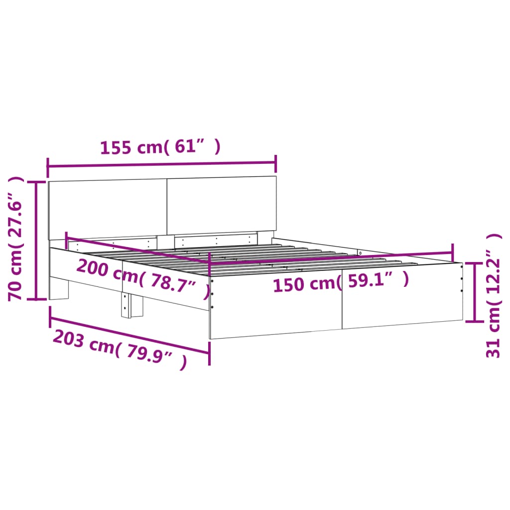 Rám Postele S Čelem Hnědý Dub 150 X 200 Cm
