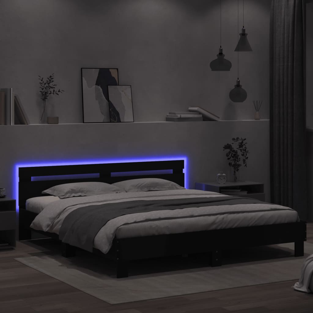 Rám Postele S Čelem A Led Osvětlením Černý 200 X 200 Cm