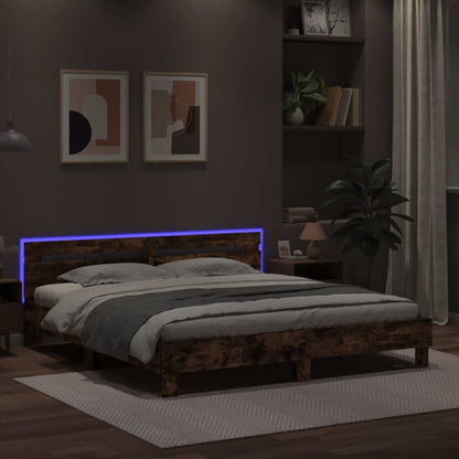 Rám Postele S Čelem A Led Osvětlením Kouřový Dub 200 X 200 Cm