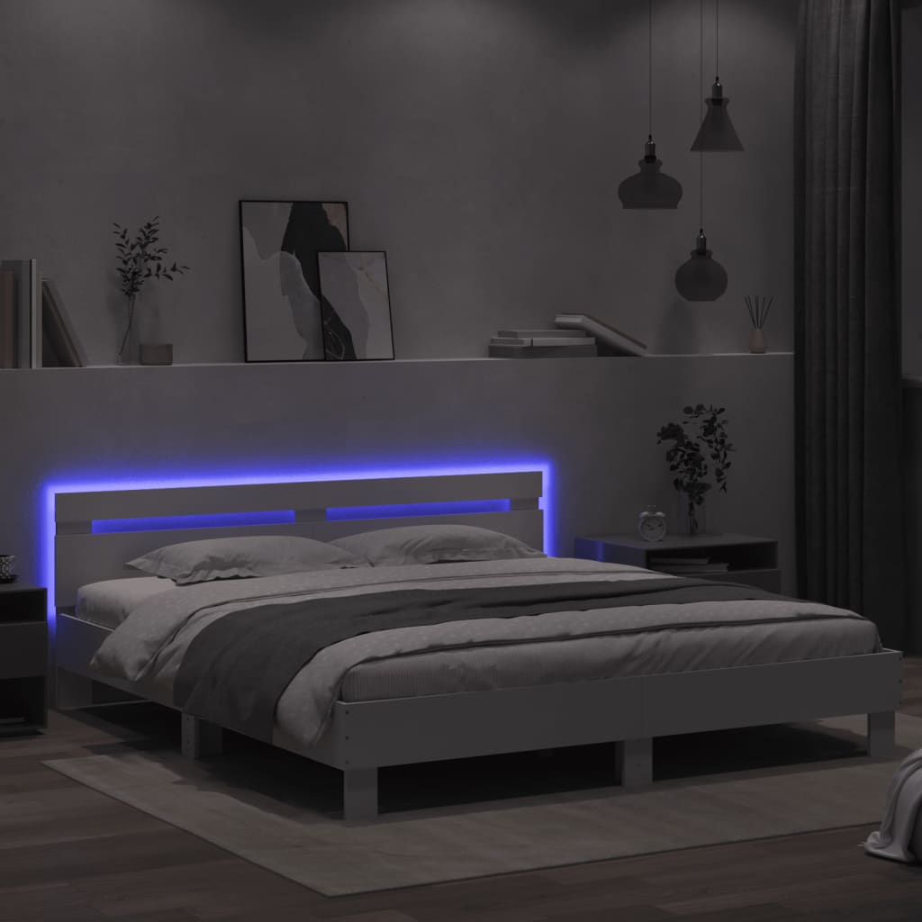 Rám Postele S Čelem A Led Osvětlením Bílý 180 X 200 Cm