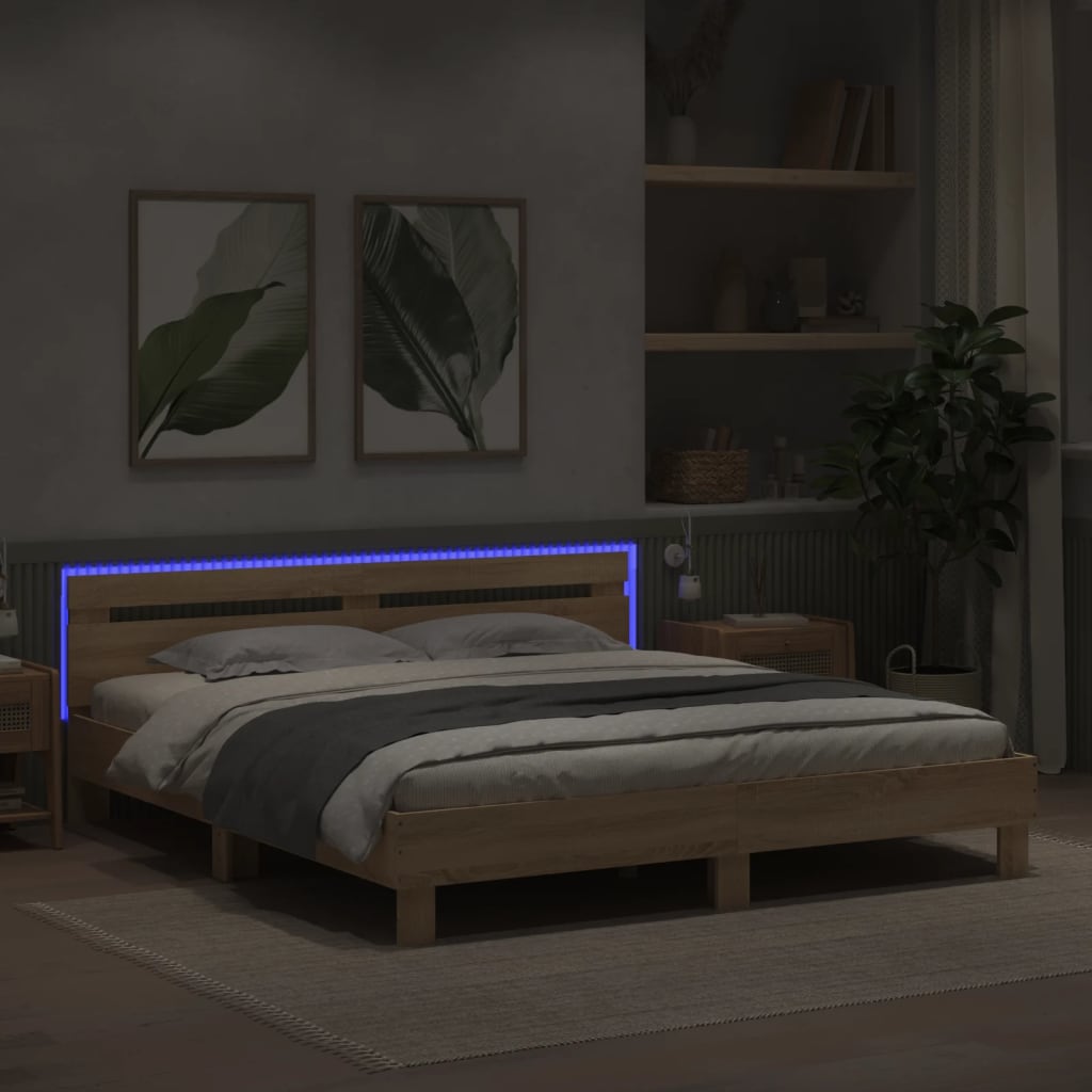Rám Postele S Čelem A Led Osvětlením Dub Sonoma 180 X 200 Cm