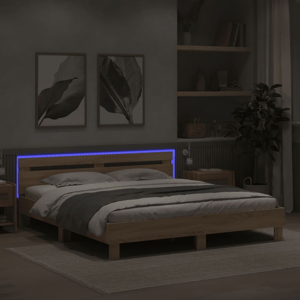 Rám Postele S Čelem A Led Osvětlením Dub Sonoma 160 X 200 Cm