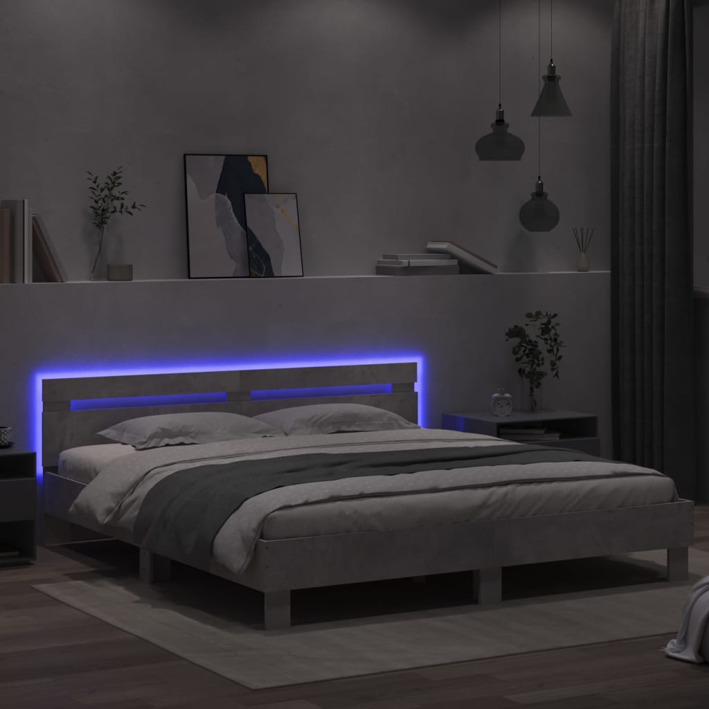 Rám Postele S Čelem A Led Osvětlením Betonově Šedý 160 X 200 Cm