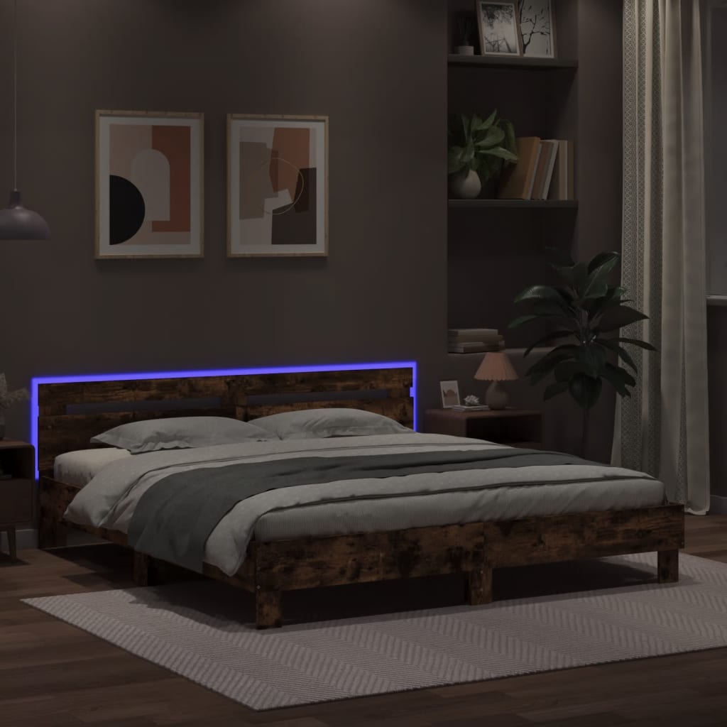 Rám Postele S Čelem A Led Osvětlením Kouřový Dub 160 X 200 Cm