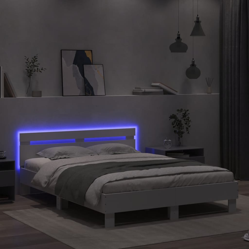 Rám Postele S Čelem A Led Osvětlením Bílý 150 X 200 Cm