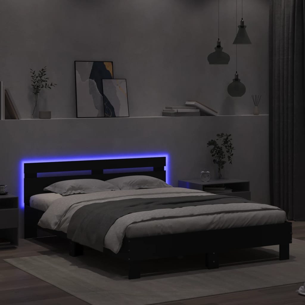 Rám Postele S Led Bez Matrace Černý 150X200 Cm