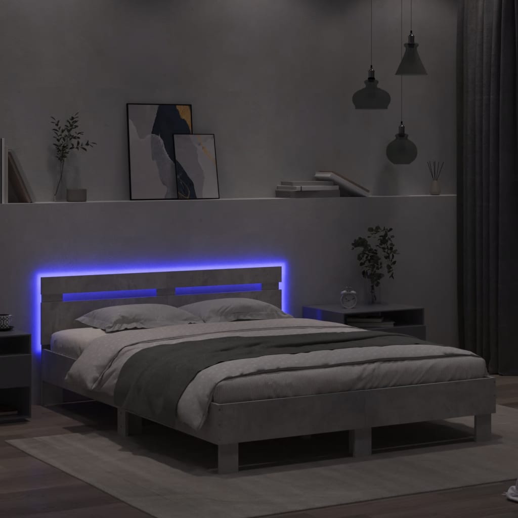 Rám Postele S Čelem A Led Osvětlením Betonově Šedý 150 X 200 Cm