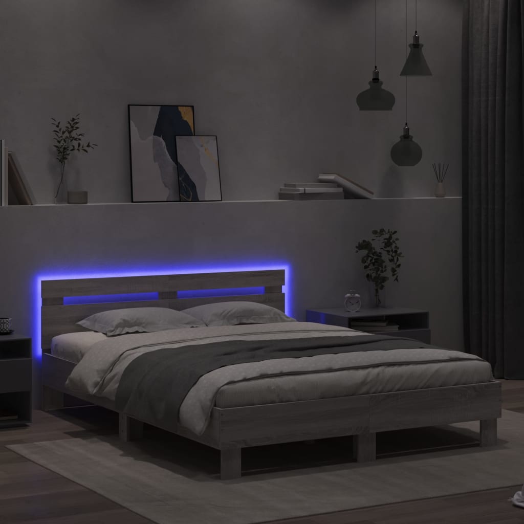 Rám Postele S Čelem A Led Osvětlením Šedý Sonoma 150 X 200 Cm
