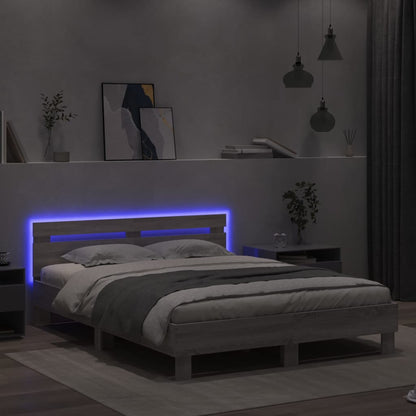 Rám Postele S Čelem A Led Osvětlením Šedý Sonoma 150 X 200 Cm