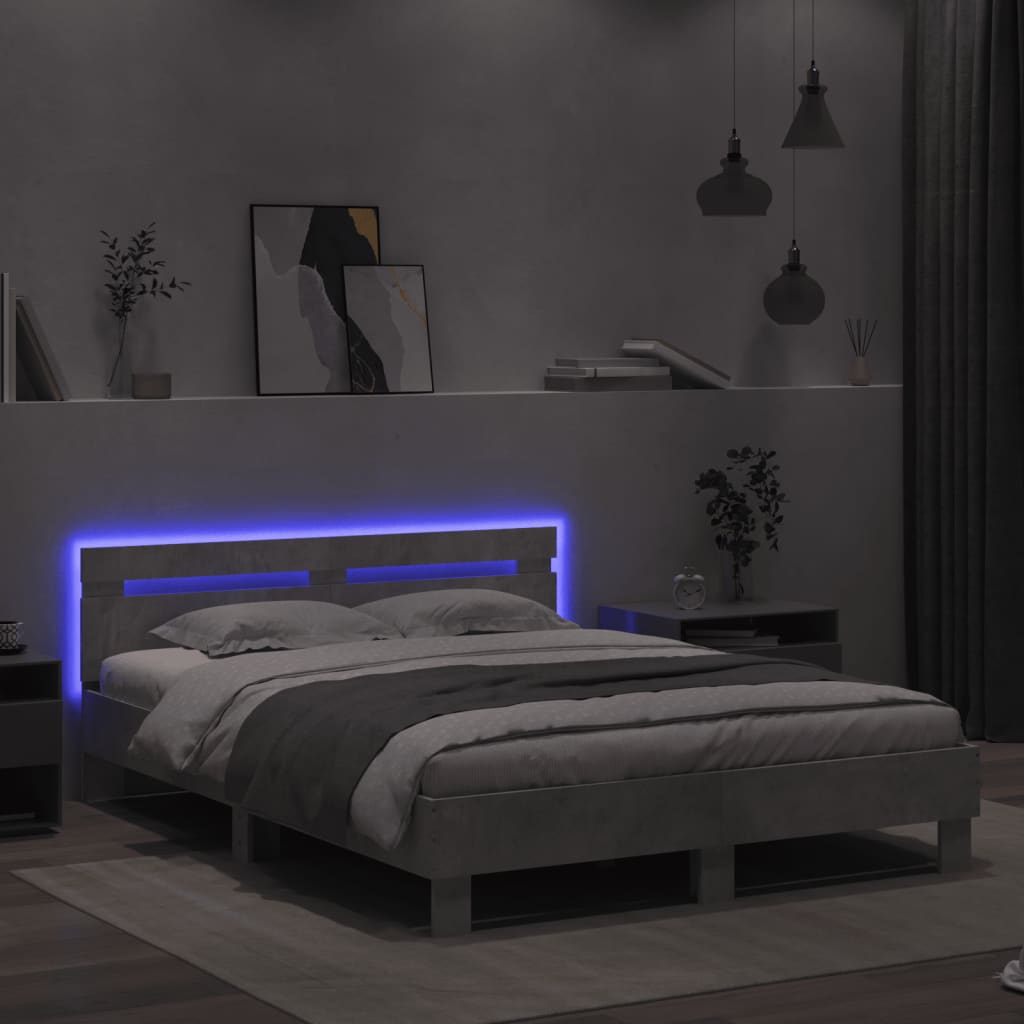 Rám Postele S Čelem A Led Osvětlením Betonově Šedý 140 X 200 Cm