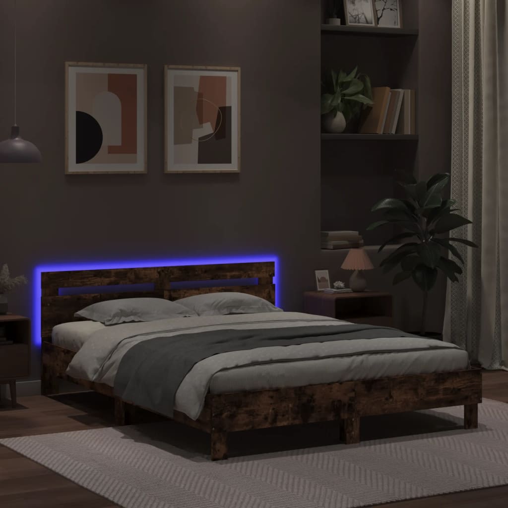Rám Postele S Čelem A Led Osvětlením Kouřový Dub 140 X 200 Cm