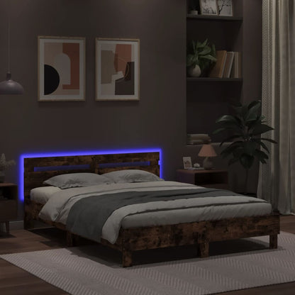 Rám Postele S Čelem A Led Osvětlením Kouřový Dub 140 X 200 Cm