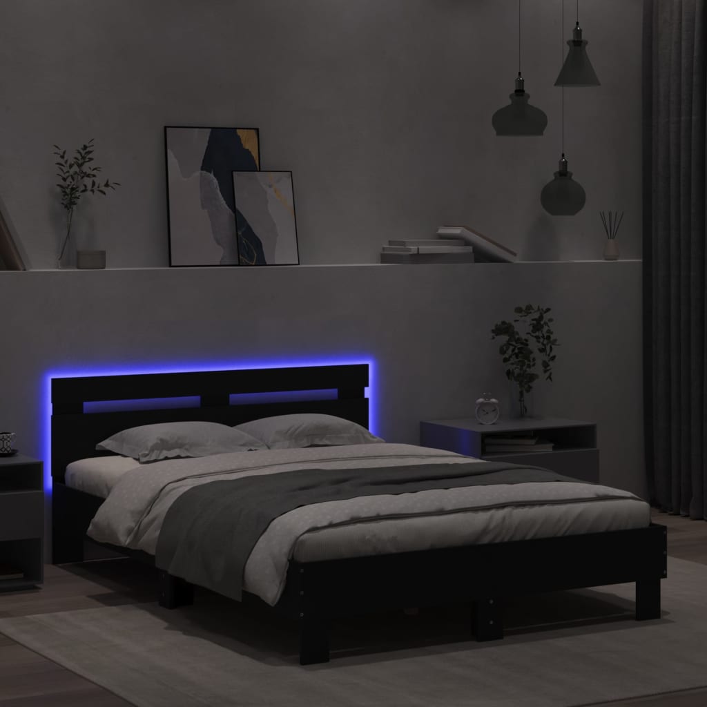 Rám Postele S Čelem A Led Osvětlením Černý 120 X 200 Cm