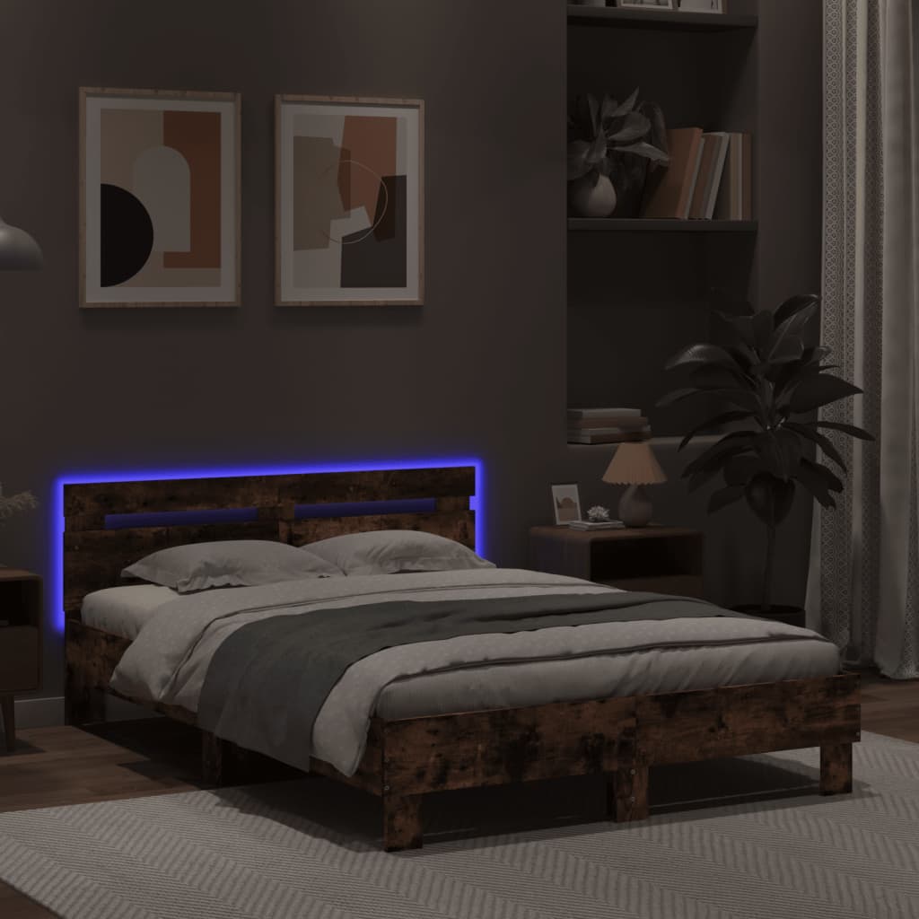 Rám Postele S Čelem A Led Osvětlením Kouřový Dub 120 X 200 Cm