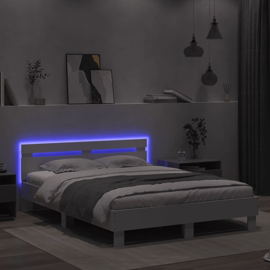 Rám Postele S Čelem A Led Osvětlením Bílý 140 X 190 Cm