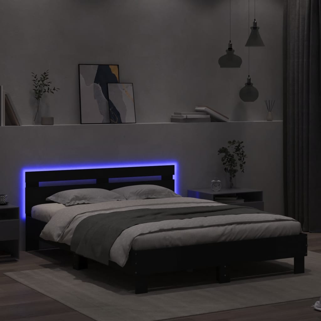 Rám Postele S Čelem A Led Osvětlením Černý 140 X 190 Cm