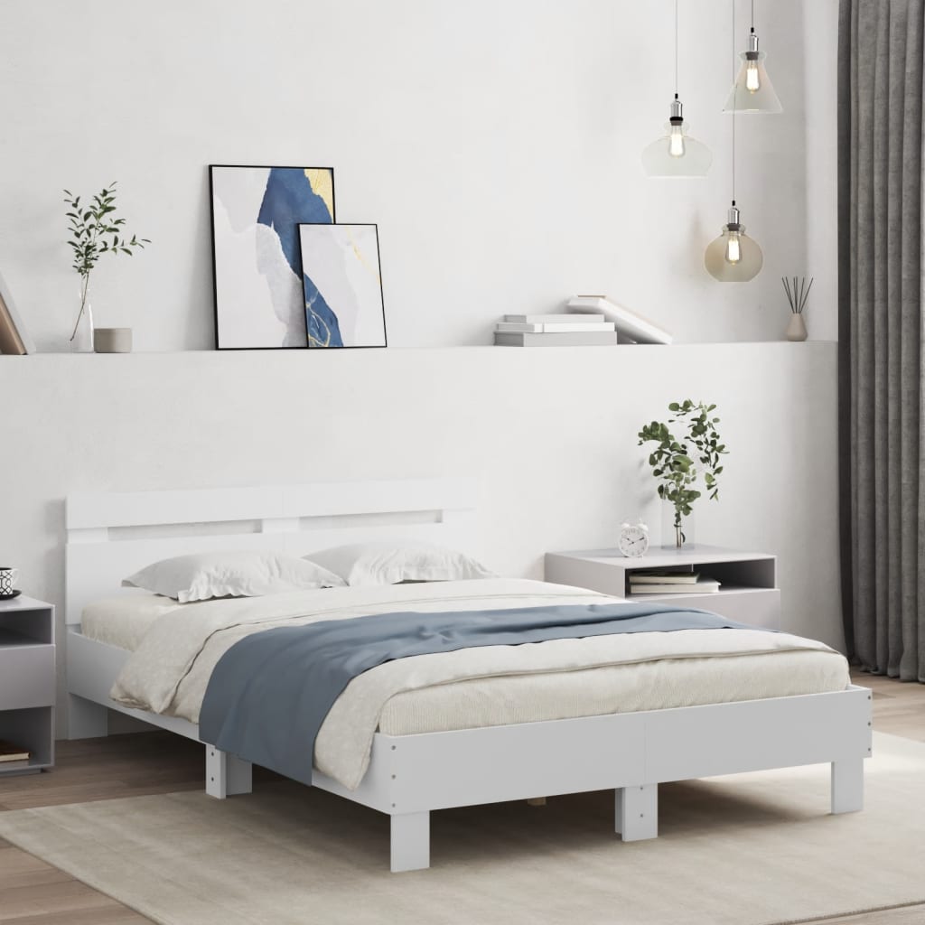 Rám Postele S Čelem A Led Osvětlením Bílý 135 X 190 Cm
