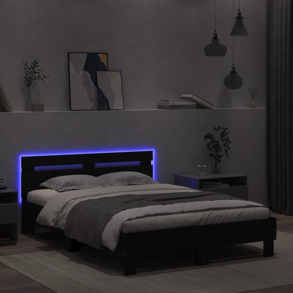 Rám Postele S Čelem A Led Osvětlením Černý 135 X 190 Cm