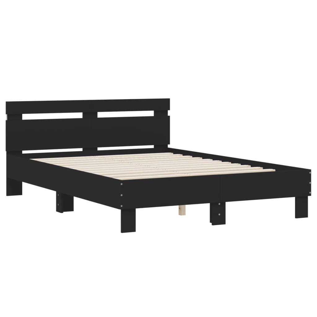 Rám Postele S Čelem A Led Osvětlením Černý 135 X 190 Cm