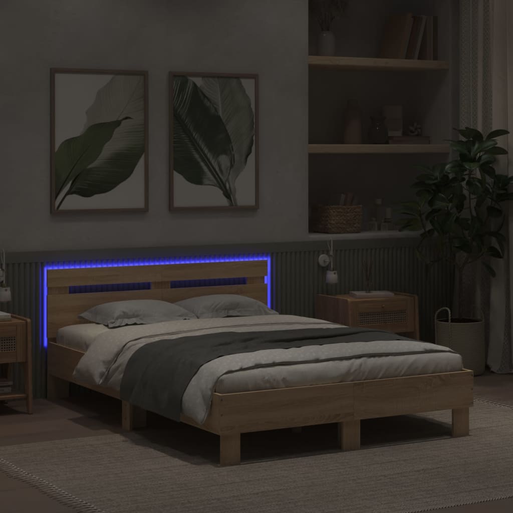 Rám Postele S Čelem A Led Osvětlením Dub Sonoma 135 X 190 Cm