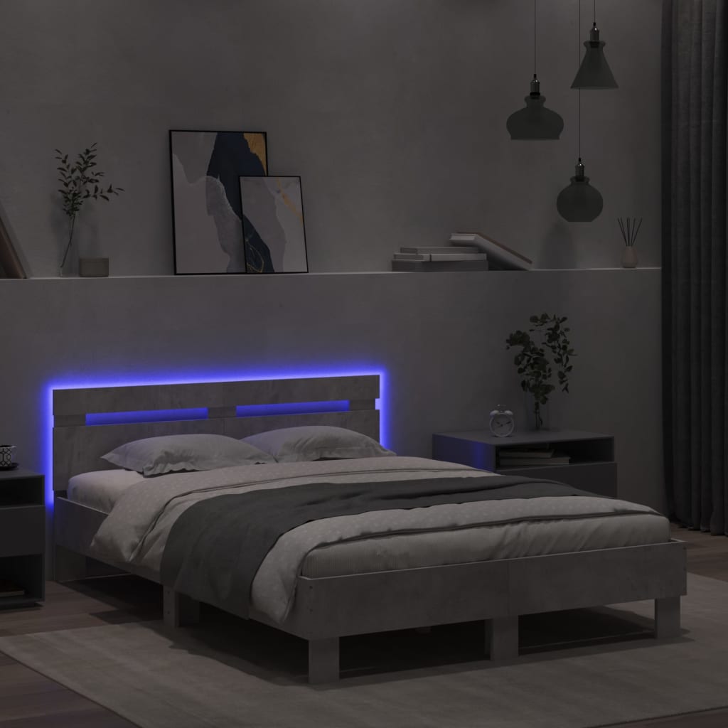 Rám Postele S Čelem A Led Osvětlením Betonově Šedý 135 X 190 Cm