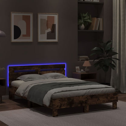 Rám Postele S Čelem A Led Osvětlením Kouřový Dub 135 X 190 Cm