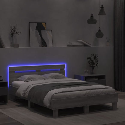 Rám Postele S Čelem A Led Osvětlením Šedý Sonoma 135 X 190 Cm