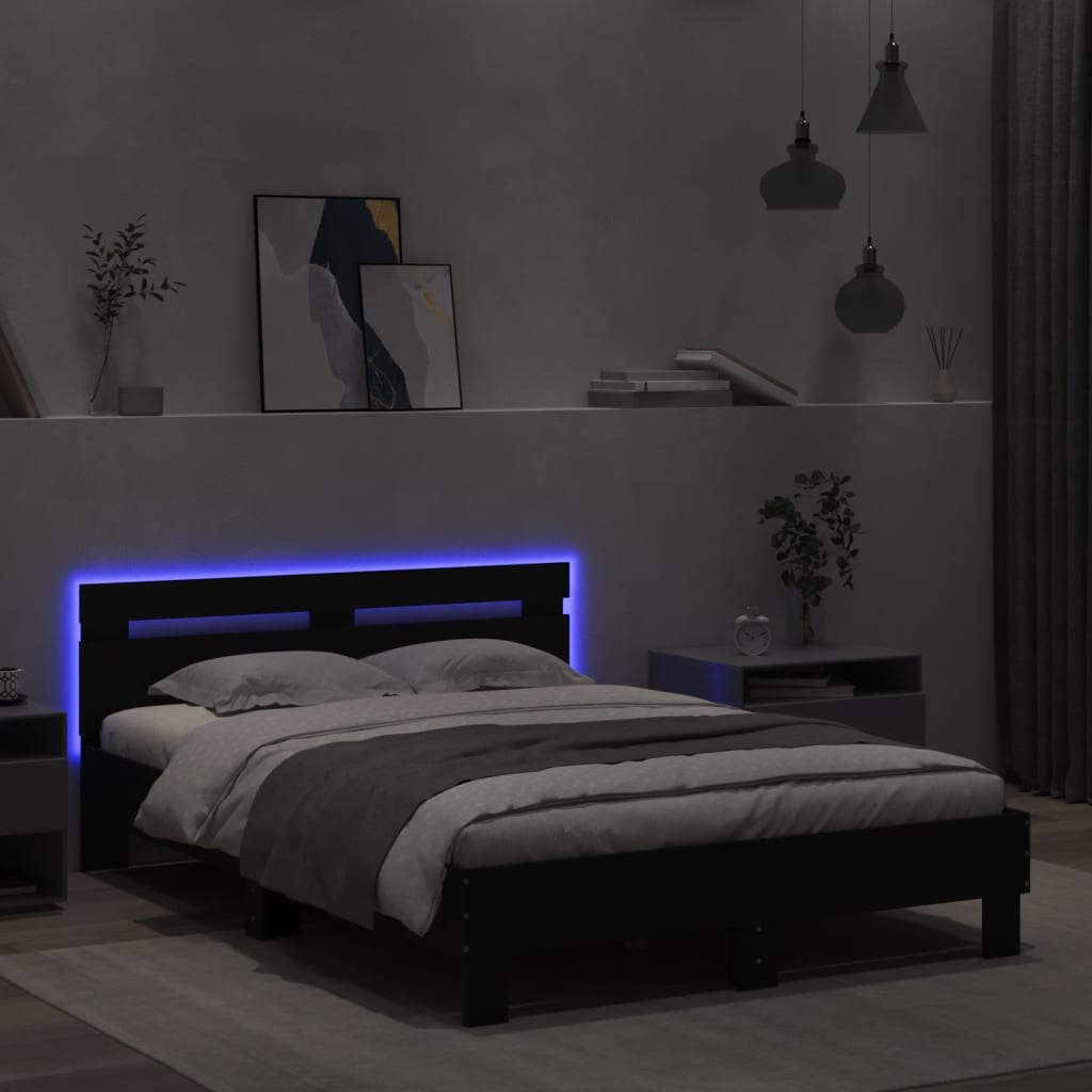 Rám Postele S Čelem A Led Osvětlením Černý 120 X 190 Cm