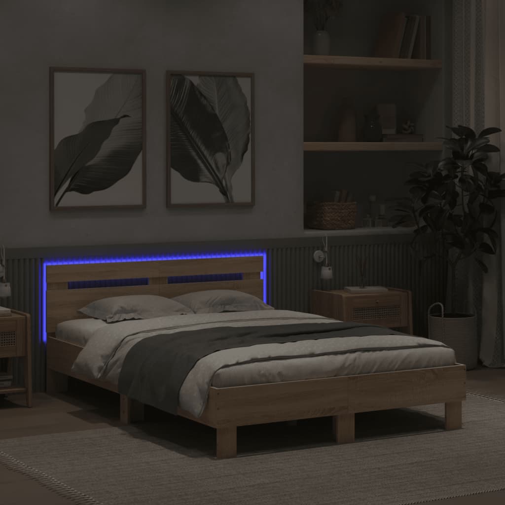 Rám Postele S Čelem A Led Osvětlením Dub Sonoma 120 X 190 Cm