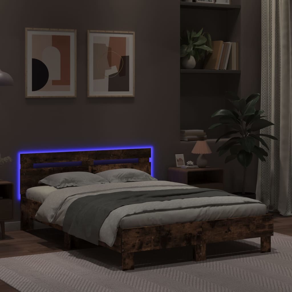 Rám Postele S Čelem A Led Osvětlením Kouřový Dub 120 X 190 Cm