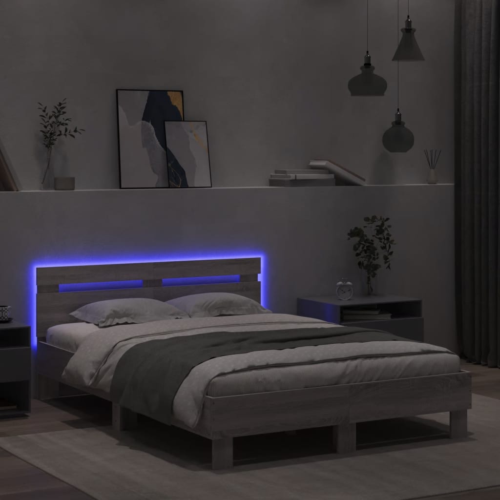 Rám Postele S Čelem A Led Osvětlením Šedý Sonoma 120 X 190 Cm