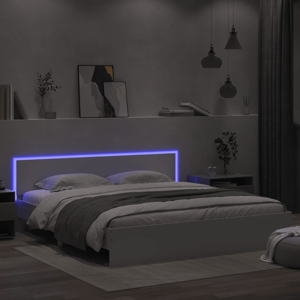Rám Postele S Čelem A Led Osvětlením Bílý 200 X 200 Cm