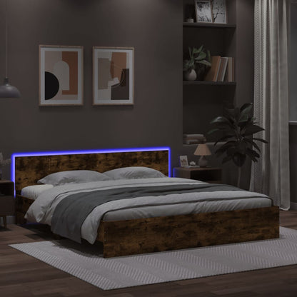 Rám Postele S Čelem A Led Osvětlením Kouřový Dub 200 X 200 Cm