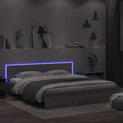Rám Postele S Čelem A Led Osvětlením Šedý Sonoma 200 X 200 Cm