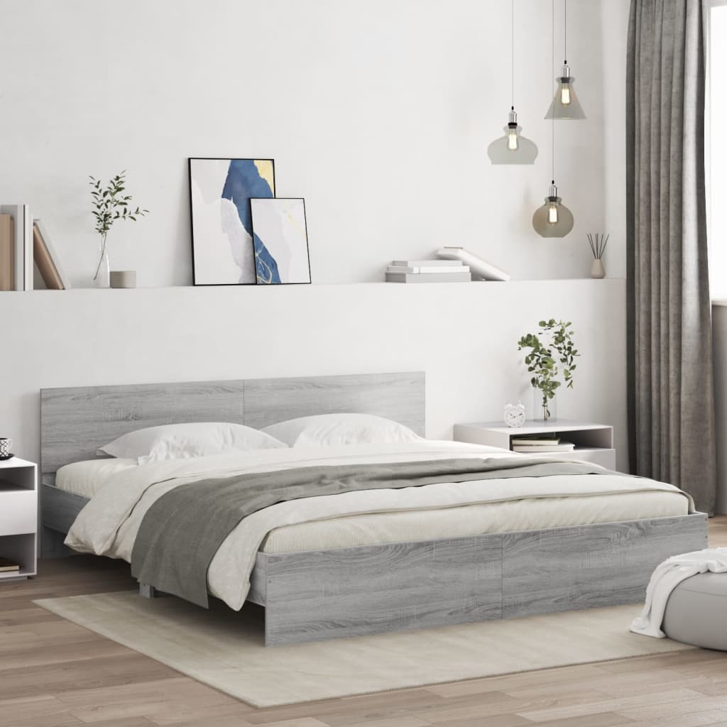 Rám Postele S Čelem A Led Osvětlením Šedý Sonoma 200 X 200 Cm