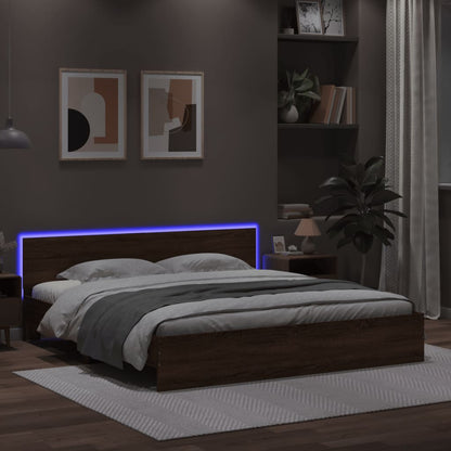 Rám Postele S Čelem A Led Osvětlením Hnědý Dub 200 X 200 Cm