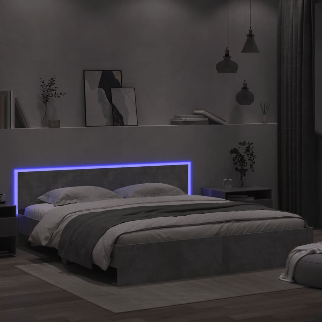 Rám Postele S Čelem A Led Osvětlením Betonově Šedý 180 X 200 Cm