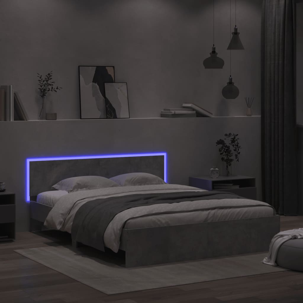 Rám Postele S Čelem A Led Osvětlením Betonově Šedý 160 X 200 Cm