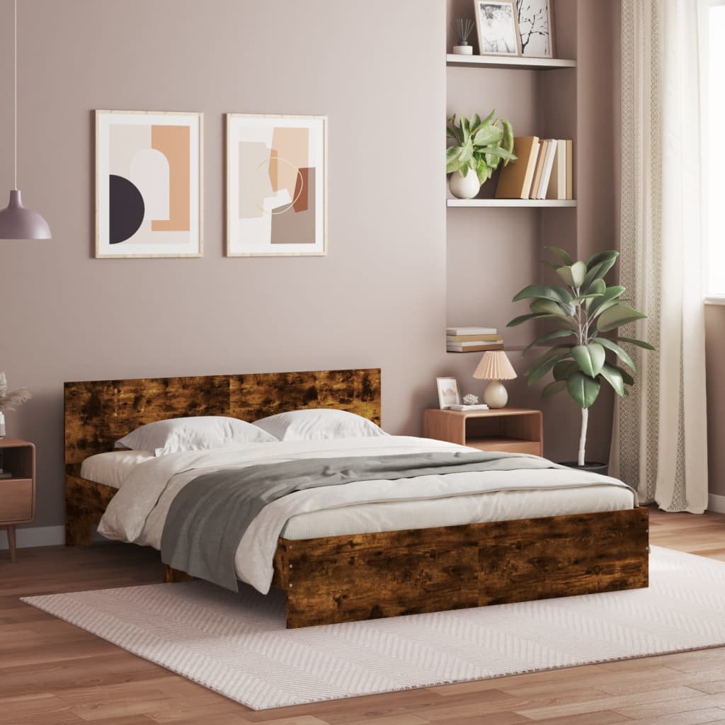 Rám Postele S Čelem A Led Osvětlením Kouřový Dub 160 X 200 Cm