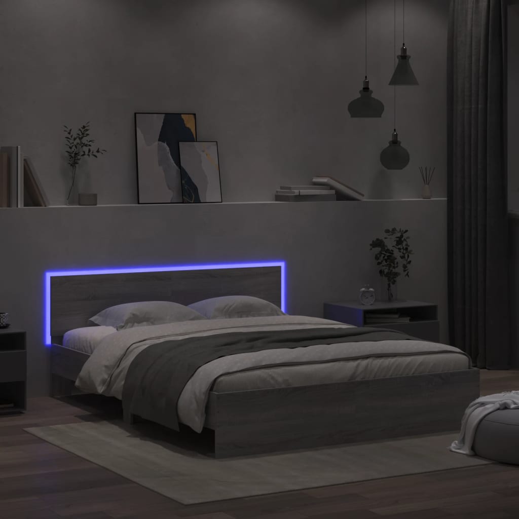 Rám Postele S Čelem A Led Osvětlením Šedý Sonoma 160 X 200 Cm