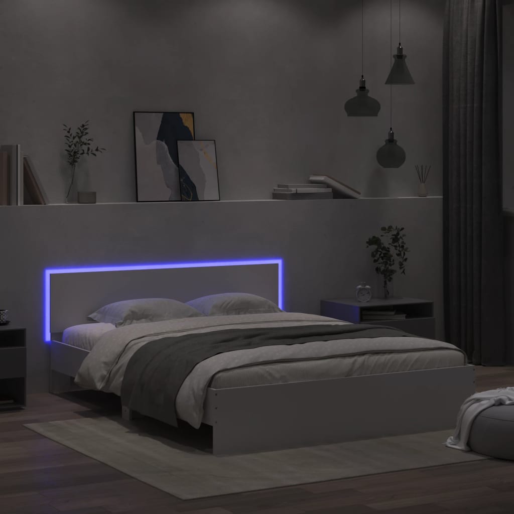 Rám Postele S Čelem A Led Osvětlením Bílý 150 X 200 Cm
