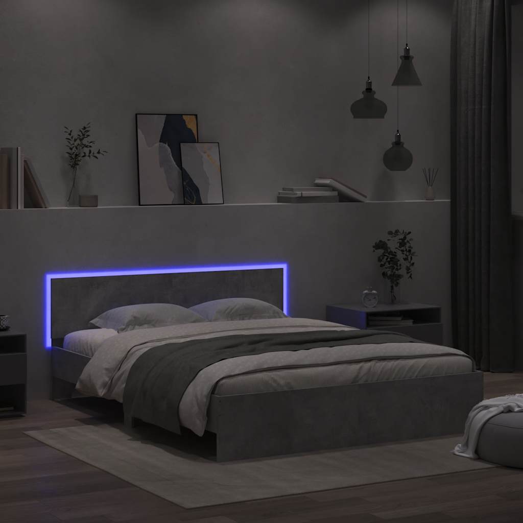 Rám Postele S Čelem A Led Osvětlením Betonově Šedý 150 X 200 Cm