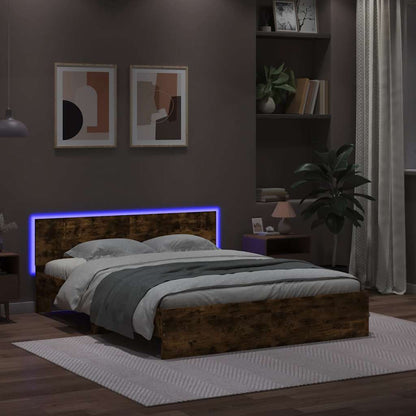 Rám Postele S Čelem A Led Osvětlením Kouřový Dub 150 X 200 Cm