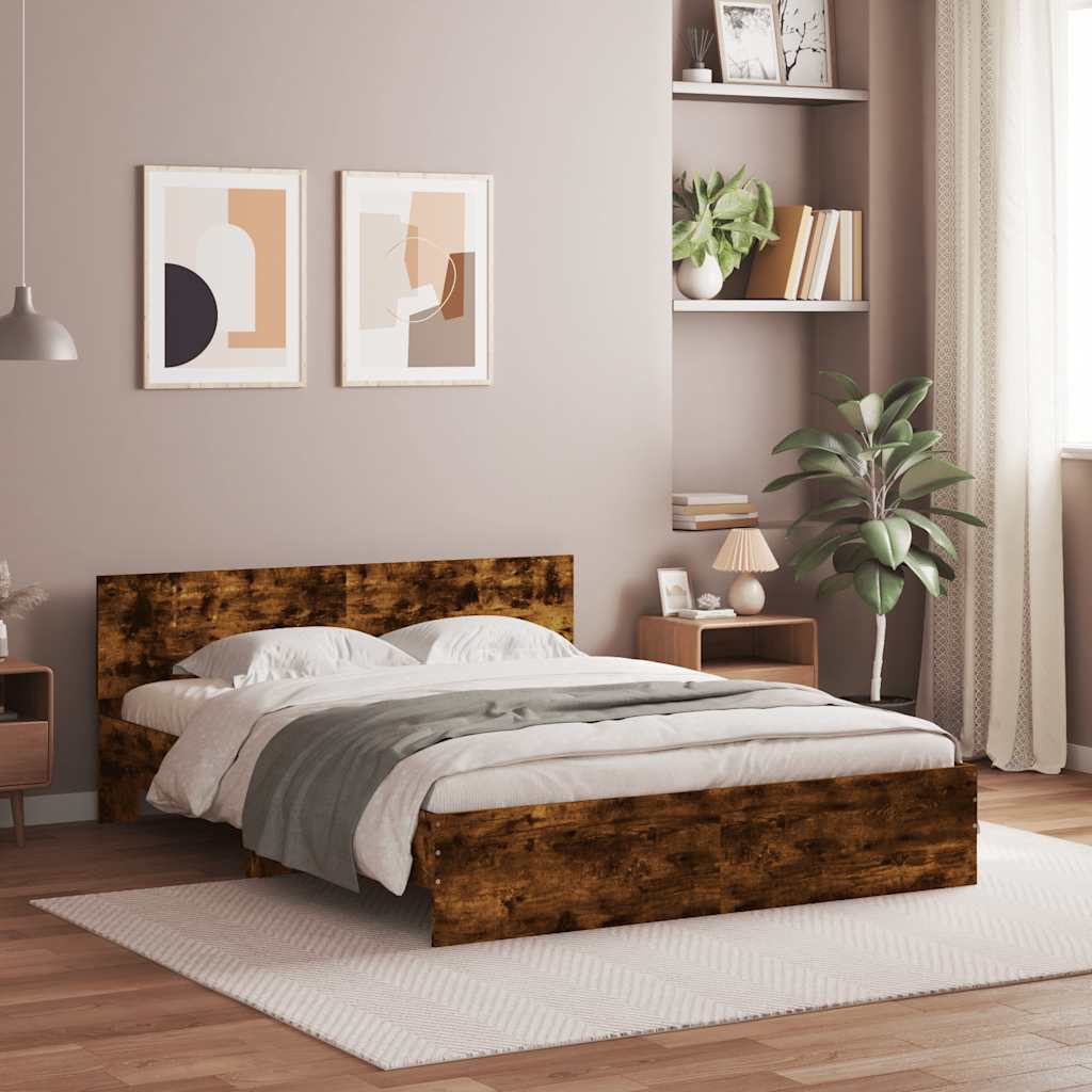 Rám Postele S Čelem A Led Osvětlením Kouřový Dub 150 X 200 Cm
