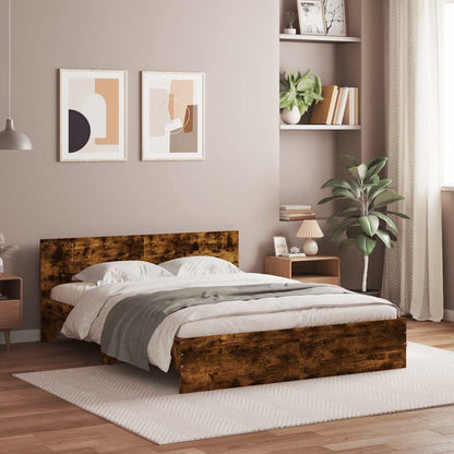 Rám Postele S Čelem A Led Osvětlením Kouřový Dub 150 X 200 Cm