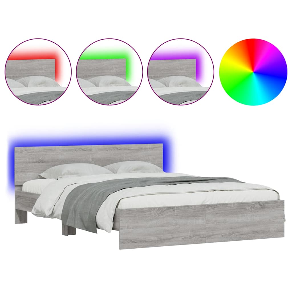 Rám Postele S Čelem A Led Osvětlením Šedý Sonoma 150 X 200 Cm